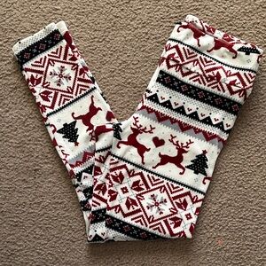 EUC No Boundaries Festive Reindeer and Snowflake Leggings - Red, Black, White